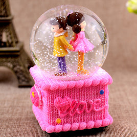 Lavender Bear Glowing Snowflake Crystal Ball Music Box
