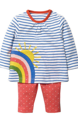 Girls Rainbow Suit Cotton Long Sleeve T-shirt Leggings Western Style Clothes