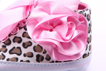 Leopard print shoe head baby shoes. Tummytastic