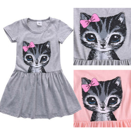 Girls print cat bow dress Tummytastic