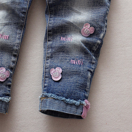 Girls Jeans Trend Candy Color Embroidery Tummytastic