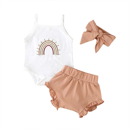 Fashion Three-Piece Baby Girl Sling Romper Plaid Shorts Tummytastic