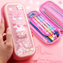 Sakura Quicksand Pencil Case for Primary School Students Large-capacity Cute Liquid Creative Pencil Case Tummytastic