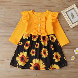 Children's Sunflower Pit Striped Long Sleeve Dress