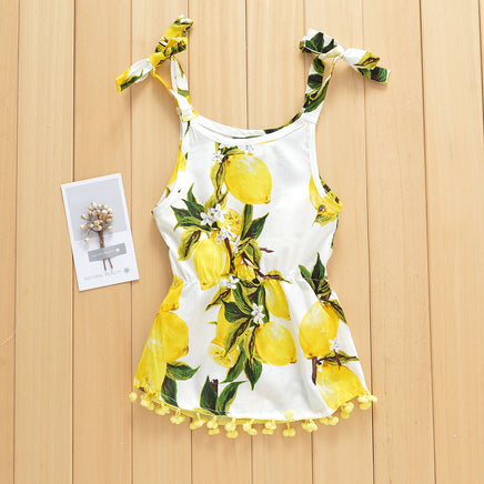 Lemon Printing Camisole Tassel Dress For Baby Girl Tummytastic