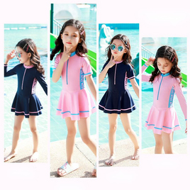 Girls' Color-blocking Sports And Leisure One-piece Skirt Swimsuit Tummytastic