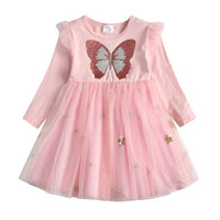 
              New 3-8 Girls Dress Butterfly Kids Long Sleeve Dresses
            