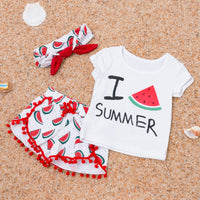 
              Summer Baby Girl Beach Short-sleeved T-shirt Shorts Hairband Set Tummytastic
            