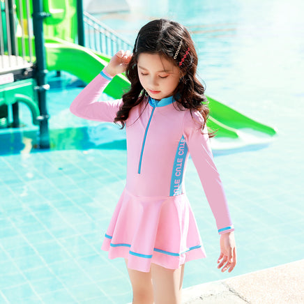Girls' Color-blocking Sports And Leisure One-piece Skirt Swimsuit Tummytastic