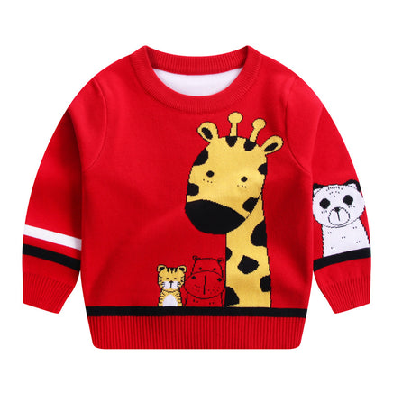 Children's Sweater Knit Sweater Giraffe Round Neck Cotton Double Layer Warm Sweater Tummytastic