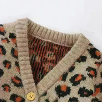 
              Autumn New Cute V-Neck Leopard Knit Cardigan Tummytastic
            