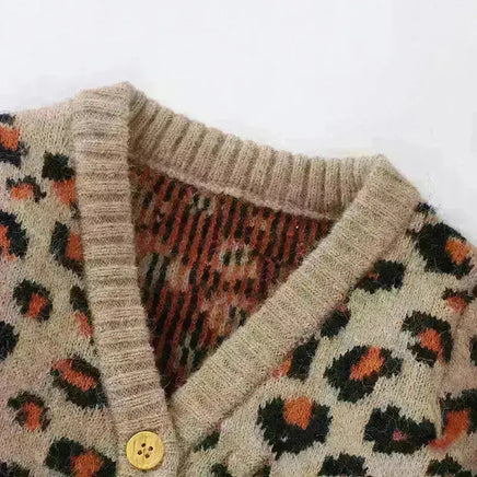 Autumn New Cute V-Neck Leopard Knit Cardigan Tummytastic