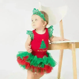 Baby Christmas Tree Green Romper Mesh Skirt Suit Tummytastic
