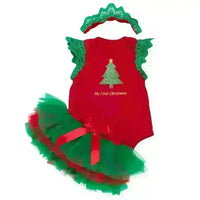 
              Baby Christmas Tree Green Romper Mesh Skirt Suit Tummytastic
            