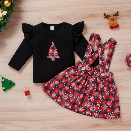 Baby Girls Christmas Clothing Print Tshirt Plaid Skirts Tummytastic