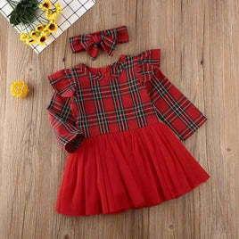 Christmas Toddler Baby Girl Striped Princess Party Tulle Dress Headband Red Stitching Clothing Tummytastic