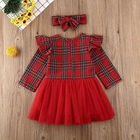 
              Christmas Toddler Baby Girl Striped Princess Party Tulle Dress Headband Red Stitching Clothing Tummytastic
            