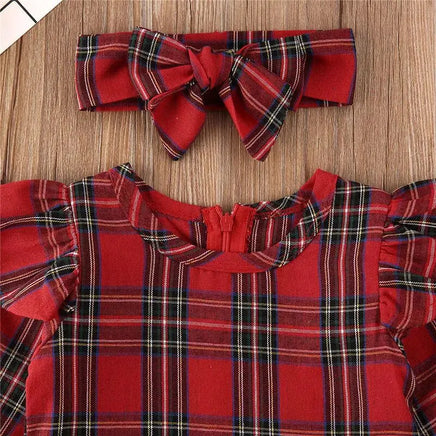 Christmas Toddler Baby Girl Striped Princess Party Tulle Dress Headband Red Stitching Clothing Tummytastic