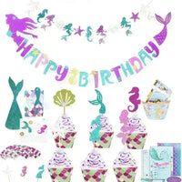 
              Mermaid Theme Birthday Decoration Party Supplies Children\'s Party Decorations Dessert Cake Cards
            