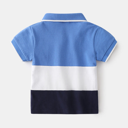 Boys Color Block Lapel Tops Korean Children's Clothing Boys Embroidered Shirts Baby Summer Trends Tummytastic