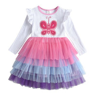 
              New 3-8 Girls Dress Butterfly Kids Long Sleeve Dresses
            