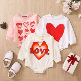 Unisex Baby's Valentine's Day Three Series Of Love Long-sleeved Rompers